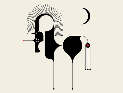 Ünicorn abstract black design geometric horse illustration los angeles messymod minimalist red unicorn
