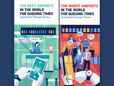 :::Queues at airports::: airports editorial illustration illustration infographic infographic design travel vector vector illustration