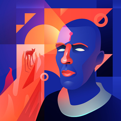 Mystery person blue digital art orange portrait vector art