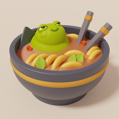 Frog in soup. 3D art 2d 3d 3dartist 3dpolyart blender cg design drawing illustration photoshop