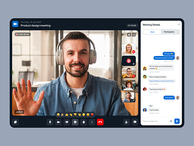 Video Conference UI call chat collaboration communication connectivity design gustures hand online business participant people record service team ui ux video calling video conferance web website