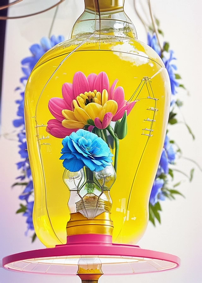 Flowers in lightbulb 3d animation flat illustration motion graphics vector дизайн