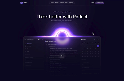 Reflect.app Re-Design ✨ ai animation animations artificial intelligence black hole dark landing page dark saas landing page dark sections dashboard icon icon design illustrations landing page landing page animation reflect saas saas landing page section space theme stars